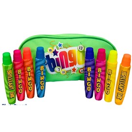 Thomas & Anca Club Supplies Ltd Bingo Dabbers 8 pack with Bingo Pencil Case Neon Dabbers for Bingo Tickets (Green) 8 x 15 ml Neon Dabbers