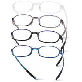 AQWANO 4 Pack Blue Light Blocking Reading Glasses for Men Women, Half Lens Computer Readers, Durable Lightweight TR90 Flexible Frame Eyeglasses Anti Eyestrain (250)