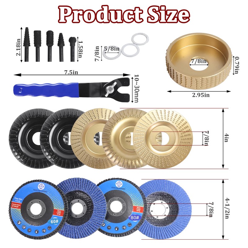 19 Pcs Wood Carving Disc Set for 4" & 4.5"