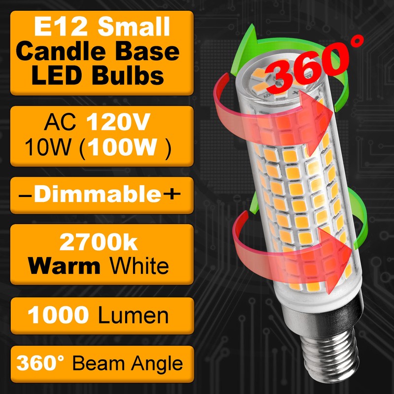 Hylroe E12 Dimmable LED Candelabra Light Bulbs 100 Watt Equivalent