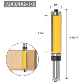 Mesee 1/2 Inch Shank Top and Bottom Bearing Flush Trim Pattern Router Bit Extra Long Template Bearing Trimming Cutter Woodworking Milling Cutting Tool