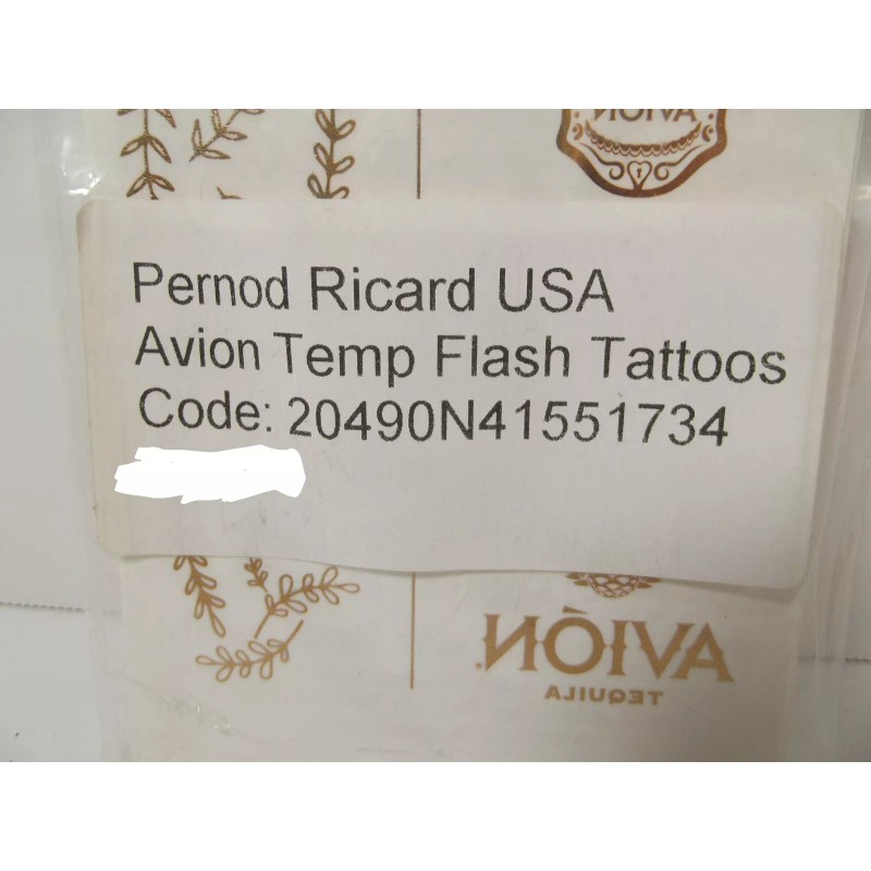 AVION Tequila Margarita Metallic Vinyl Temporary Tattoo Sugar Skull Vines