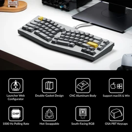 Keychron Q8 Wired Custom Mechanical Keyboard, 65% Alice Layout QMK/VIA Programmable with Hot-swappable Gateron G Pro Red Switch Double Gasket Compatible with Mac Windows Linux (Grey)