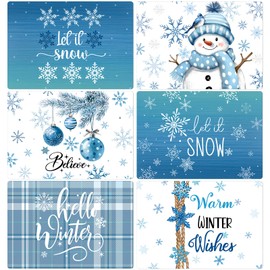 Gandeer Set of 6 Christmas Placemats 17 x 12'' Xmas Place Mats Seasonal Winter Farmhouse Placemats Washable Table Mats for Home Dining Kitchen Party Decor Gift(Winter Snowman)