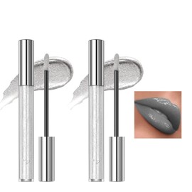 Tkekruh 2PC Flüssiger Lippenstift, 2-in-1 Lipstick＆Lidschatten Lippenstift, Eyeshadow Mehrzweckfarbe, Langanhaltende Farbe, Lipstick Lipsticks, Antihaft-Lipgloss, Silber Weiß, Silver White