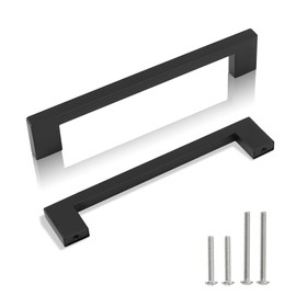 Redunest Cabinet Pulls Matte Black Cabinet Handles Square Drawer Pulls, 2 Pack 6-1/4 Inch 160mm Hole Centers Stainless Steel Kitchen Door Cupboard Cabinet Handles, Drawer Hardware Handles