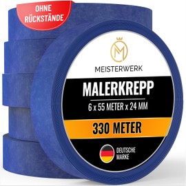 MEISTERWERK Painter's Masking Tape for Painting Work - (Without Residues) - 330 m Masking Tape (24 mm Width) - Non-Slip Masking Tape for Clean Renovation, Painting and Varnishing