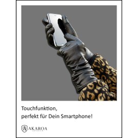 AKAROA ESTD 2019 BEA Women’s Leather Gloves, Italian Hair Sheepskin, Touchscreen Function, Knitted Lining with 50% Cashmere and 50% Wool, 4 Sizes S - XL (Bea) - black, size: s