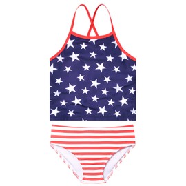 QPANCY Trajes de baño para niñas con bandera americana, trajes de baño para niños, Star 253, 6-7 Años
