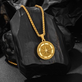 murtoo Men's Necklace, Necklace with Compass Pendant for Men, Silver Pendant for Men and Women, Stainless Steel Necklace Gift Ideas for Men Women, Stainless Steel