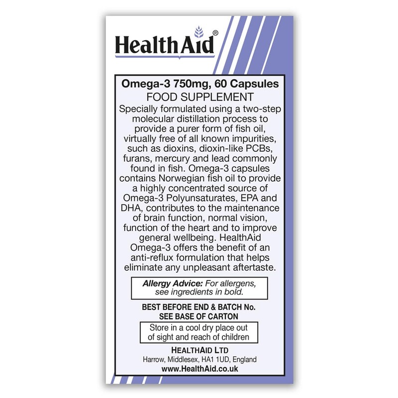 HealthAid Omega 3 750 mg - 60 Capsules, (Pack of