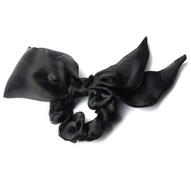 QinGoo Black Rabbit Ear Scrunchie Organic Hair Rubber Hair Accessories, Cute, Stylish, Women's, Korean, 1 Piece (Black)