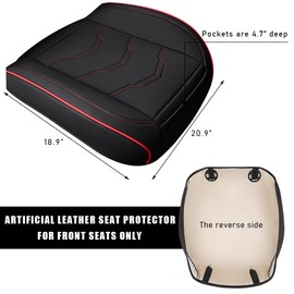 Gasedin Bottom Car Seat Cover, Anti-Slip Breathable Comfy Leather Front Seat Cushion Protector, Fully Wrapped Auto Bottom Seat Cover with Storage Pocket, Practical Car Accessories (Black&Red)