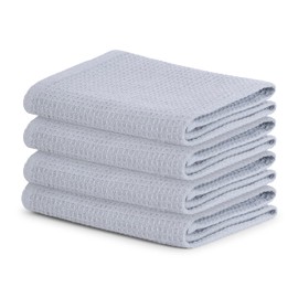 Blue Needles Waffle Weave Kitchen Towels, 15x25 Inches 100% Cotton Set of 4 Dish Towels for Kitchen, Ultra Soft & Absorbent Dish Cloths with Hanging Loop, Dish Rags for Quick Drying - Ash Grey