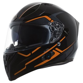 TORC T15B Blinc Wireless Integrated Full Face Motorcycle Helmet With Graphic, Gloss Black Rush Orange, X-Small