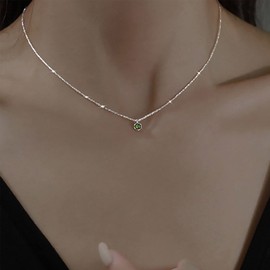 Inateannal Green Crystal Choker Necklace Sparkling Chain CZ Necklace Emerald Solitaire Pendant Necklace Shiny Cubic Zirconia Necklace Jewellery for Women Girls