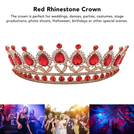 Vofler Queen Tiara Red Crystal Crown for Women Wedding Hair Accessories Bride Bride Princess Prom Costume Party with Combs Luxurious and Eye-catching, Shell