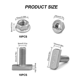 GGXZHT Pack of 10 Hammer Head Screws M8 x 20 Stainless Steel Locking Tooth Nuts with Flange Nuts M8, Greenhouse Screws for PV Modules Photovoltaic Aluminium Profile Greenhouse Solar Mounting Rail