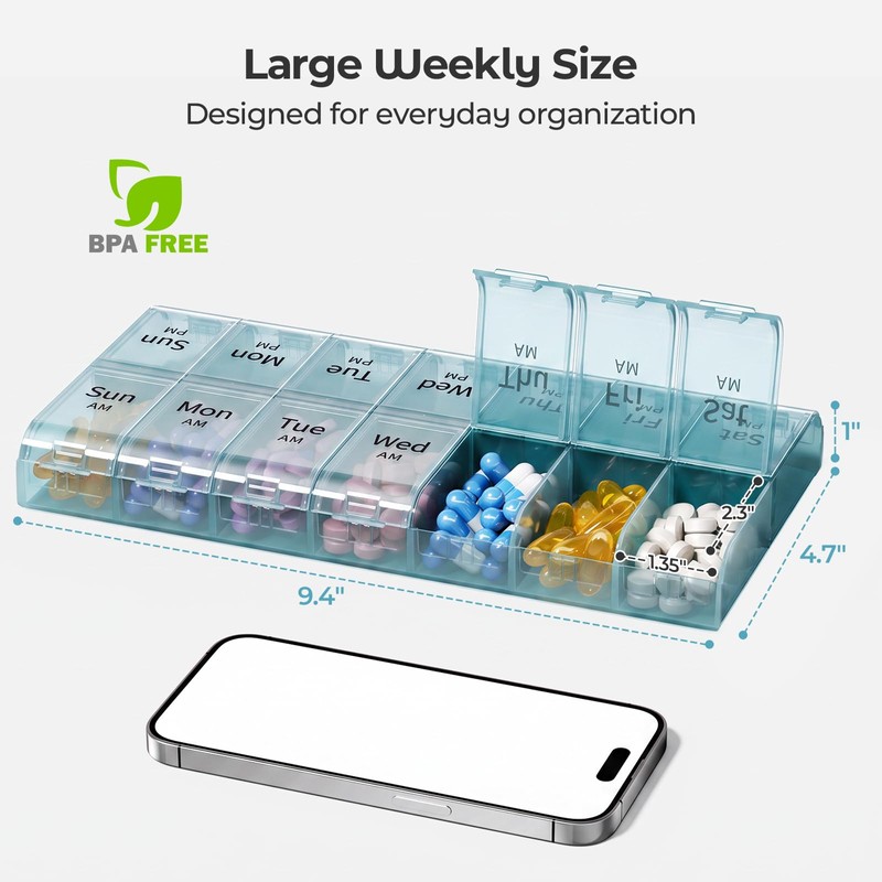 7 Day Pill Organizer 2 Times a Day, XL Large