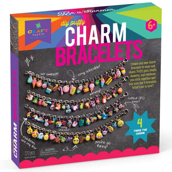 Craft-tastic – DIY Puffy Charm Bracelets Kit – Design 4 Easy-to-Make & Customizable Bracelets with 140 Colorful Puffy Stickers – Creative Arts & Crafts Gift – Fun Jewelry Making Set for Kids