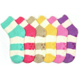 Unbranded 6pairs Women's Striped Fuzzy Cozy Plush Soft Non Skid Slipper Socks Warm Winter
