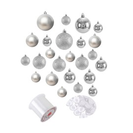 PEPAXON Christmas Ball Xmas Baubles Ceiling Hanging Christmas Ornament Festival Decoration 4cm-8cm, 24 Baubles+24 Hooks