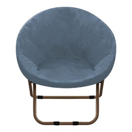 GAMUKAI Stretchy Velvet Saucer Chair Slipcover,Removable Round Velvet Moon Chair Cover Furniture Protector for Living Room (Dusty Blue, Medium)