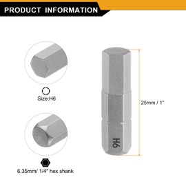 HARFINGTON 5pcs H6.0 Hex Screwdriver Bit 1/4" Hex Shank 25mm/1" Length Magnetic Hexagon Head S2 Steel Screw Driver Bit