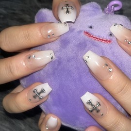 White Pure Handmade Nail Tips - Middle Coffin / 화이트 퓨어 수제네일팁 - 미들코핀