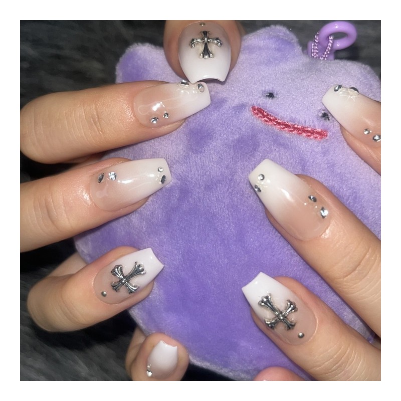 White Pure Handmade Nail Tips - Middle Coffin / 화이트