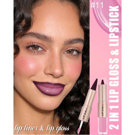 Rossetto e lucidalabbra 2 in 1, colore rosa baby ombre, rossetto opaco vellutato, lucidalabbra idratante, lucidalabbra altamente pigmentato, multiuso, per labbra definite e piene, 11