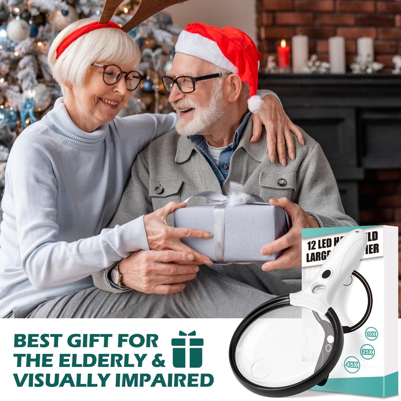 Large Magnifying Glass with Light, 10X 25X 45X Handheld Illuminated
