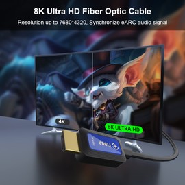Cable HDMI, cable HDMI 2.1 de ultra alta velocidad de 48 Gbps, cable de fibra óptica flexible y delgado compatible con 8 K a 60 Hz, 4 K a 120 Hz/144 Hz, eARC, Dolby Atmos compatible con monitor HD TV PC y más (16ft)