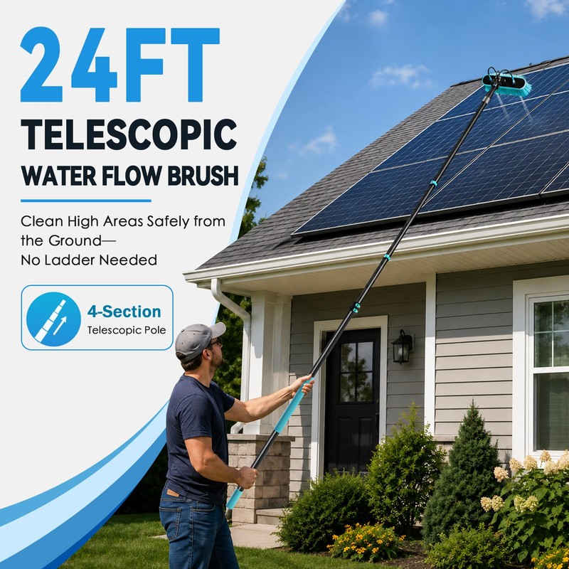 Adjustable 24FT Water Fed Pole Cleaning Kit with 4 Brush