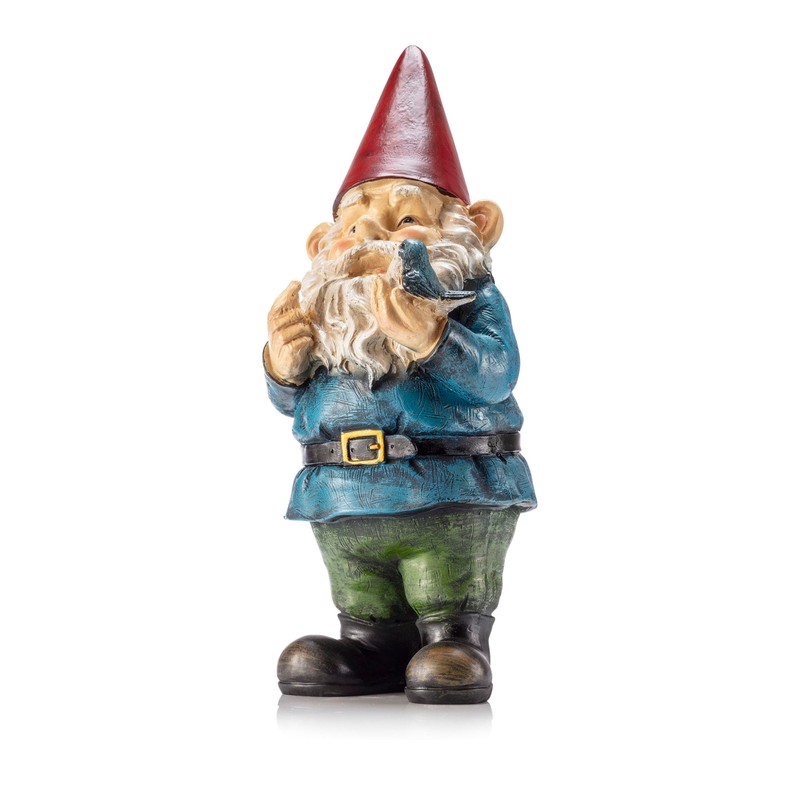 Alpine Corporation 12" Tall Outdoor Garden Gnome with Bird Yard