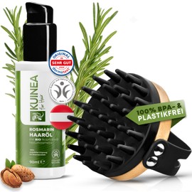 KUINEA® Double Pack 90 ml Rosemary Oil Hair from the Tyrolean Alps & Scalp Massage Brush - 100% Natural - Accelerate Hair Growth, Dermatologically Tested - Scalp Massager, Rosemary Oil, Rosemary