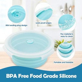 xinhangrui 4Pcs Collapsible Silicone Food Storage Containers, Foldable Lunch Containers with Airtight Plastic Lids Collapsible Round Bowls, Freezer Dishwasher Safe, BPA Free(Pin, Round)