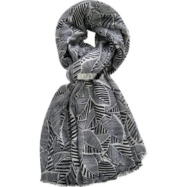 GFM® Floral Leaves Print Scarf-Spring Summer - All Seasons Scarf (PSCF-FP2) (Lvs-092-Black)