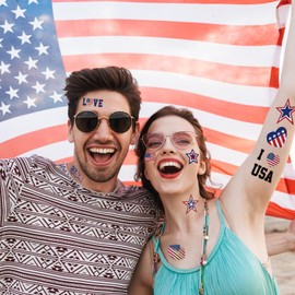 winthrop 120 Pcs Fourth of July Temporary Tattoos, Metallic Foil Bronzing Style, Individually Wrapped Waterproof Safety Tattoos Stickers, Best Choice for 4th of July Independence Day