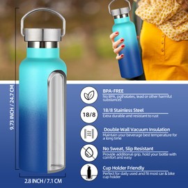 Leraverppy 17oz Stainless Steel Water Bottle,Leak-Proof Sweat-Proof Travel Bottle,Double Wall Vacuum,Portable Insulated Cup,Reuseble Metal Bottle for School Sport Hiker Kids,Green Blue(1Pack)