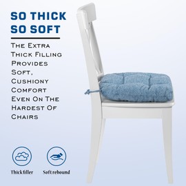 SQUARE MOON D-Shaped 3" Thick Chair Cushions, Chair Pads for Dining Chairs and Kitchen Chairs, Indoor Dining Room Seat Cushions with Ties, Machine Washable, 17" x 16" x 3", 4/Pack, Light Blue