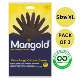 3 X Gardening Rubber Gloves Extra Tough & Non-Slip Grip for Outdoor Cleaning | Roll-top Cuffs Cotton-lined & Double Layered | Extra Large Black