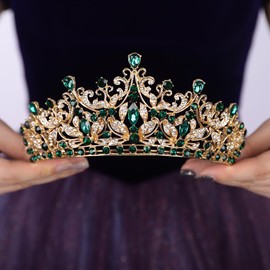 Teyglen Green Crystal Wedding Tiara for Women Royal Princess Rhinestone Queen Crown Headband for Brithday Pegeant Party Prom Bridal Crown Tiara Hair Jewelry (Green)