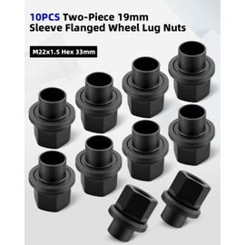 10PCS Two-Piece 19mm Sleeve Flanged Wheel Lug Nuts Fit Steel Dual Wheels with Hub Piloted Seat & 26mm Bolt Hole Size, M22x1.5 Hex 33mm