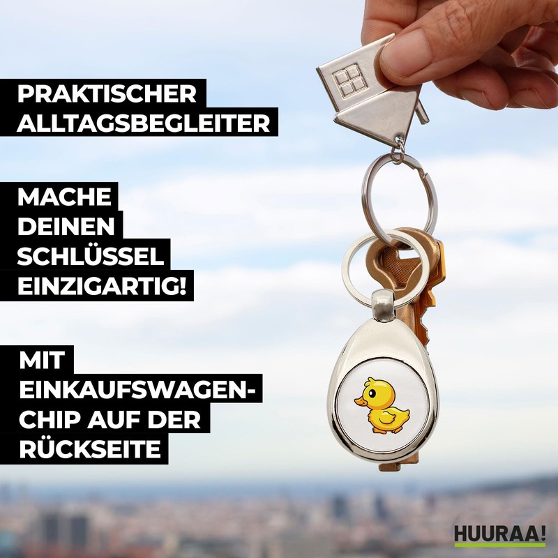 Huuraa Schlüsselanhänger Küken Comic Geschenk Metall Einkaufswagenchip Küken Geschenkidee