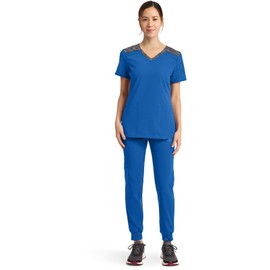 Dickies Dynamix Womens Tops, Athletic-Inspired Mélange V-Neck Scrub Top with Four-Way Stretch and Moisture Wicking Plus Size Royal