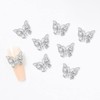 SILPECWEE 30pcs 3D Butterfly Nail Charms Rhinestone Silver Alloy Nail