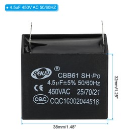 PATIKIL CBB61 Ceiling Fan Capacitor 4.5uF 450V AC 50/60Hz Single Insert with 2 Pins for Air Conditioning Fan Motor Start Operation Capacitors 38 x 36 x 32 mm Pack of 5
