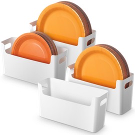 Reallnaive 4 Pcs Paper Plate Dispenser Space Saving Cabinet Organizer for 6-9.5 Inch Disposable Plates Small Kitchen Cabinets Rvs and Apartments