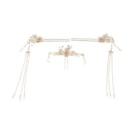 Antique Pink Headwear Hair Crown, Long Tassel Hair Stick Set, Chinese Style Headdress Accessories for Women Girls